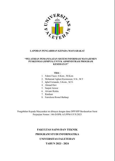 Pelatihan Pemanfaatan Sistem Informasi Manajemen Puskesmas (Simpus) Untuk Administrasi Program Kesehatan