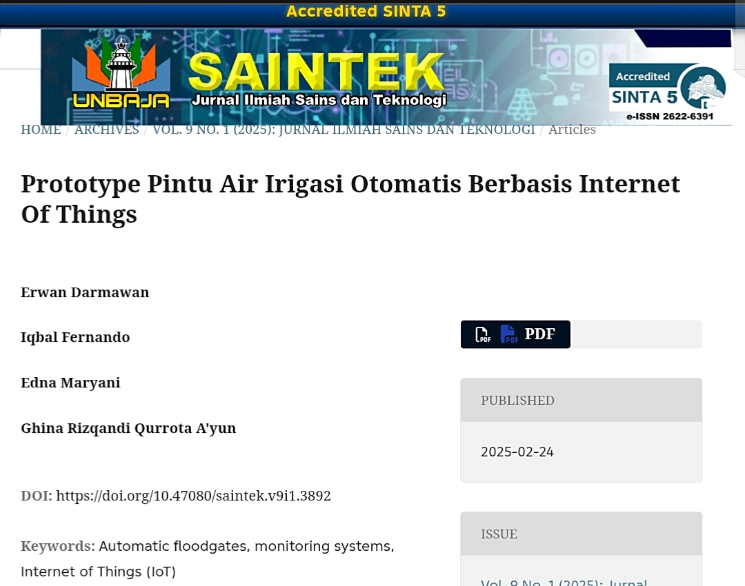 Prototype Pintu Air Irigasi Otomatis Berbasis Internet Of Things