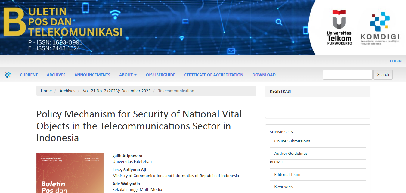 Policy Mechanism for Security of National Vital Objects in the Telecommunications Sector in Indonesia