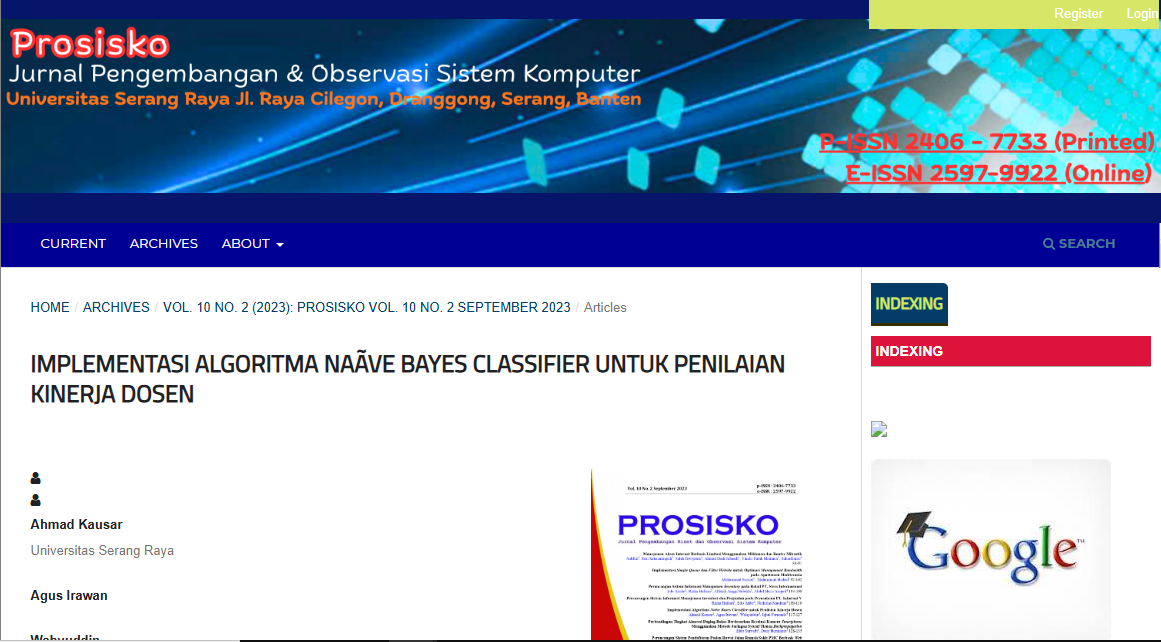 IMPLEMENTASI ALGORITMA NAÃVE BAYES CLASSIFIER UNTUK PENILAIAN KINERJA DOSEN