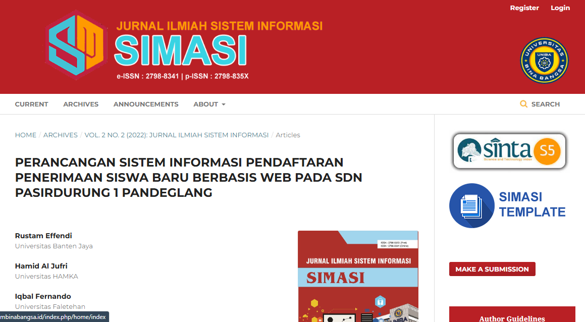 PERANCANGAN SISTEM INFORMASI PENDAFTARAN PENERIMAAN SISWA BARU BERBASIS WEB PADA SDN PASIRDURUNG 1 PANDEGLANG