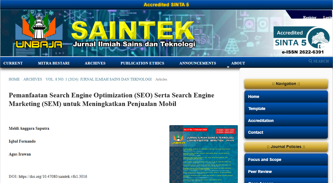 Pemanfaatan Search Engine Optimization (SEO) Serta Search Engine Marketing (SEM) untuk Meningkatkan Penjualan Mobil