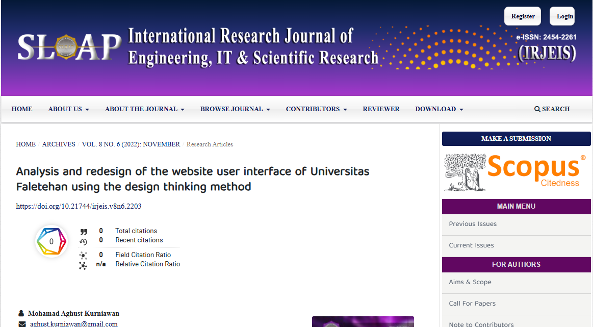 Analysis and redesign of the website user interface of Universitas Faletehan using the design thinking method